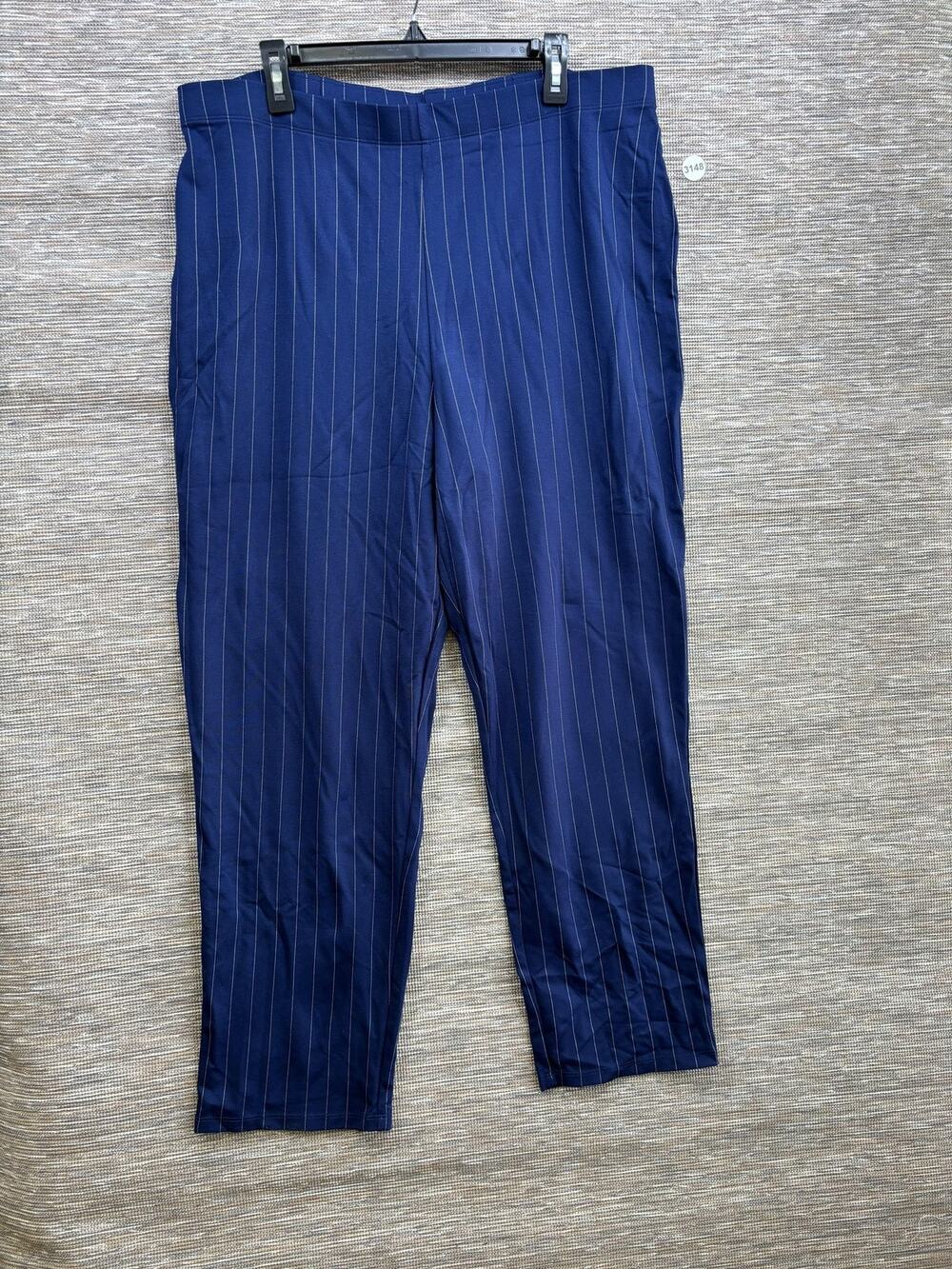 Dennis By Dennis Basso Dress Pants Womens 1X Navy Pinstripe Knit Stretch NEW